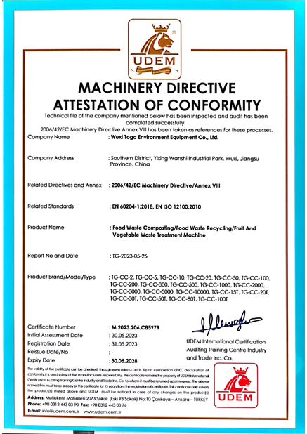 CHINA WuXi TOGO Environment Equipment Co., Ltd. Certificações